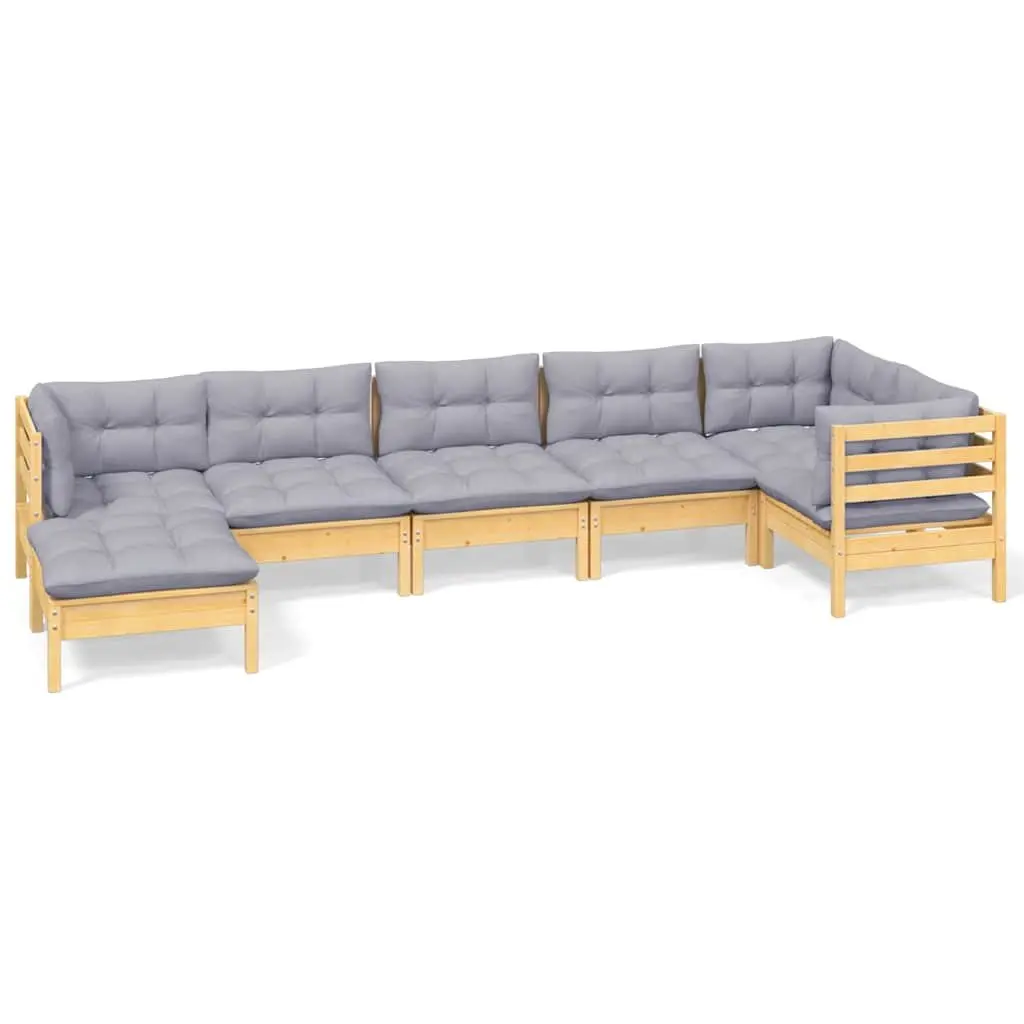 Garden Lounge Set 7 Piece Outdoor Furniture Patio Sofa with Grey Cushions