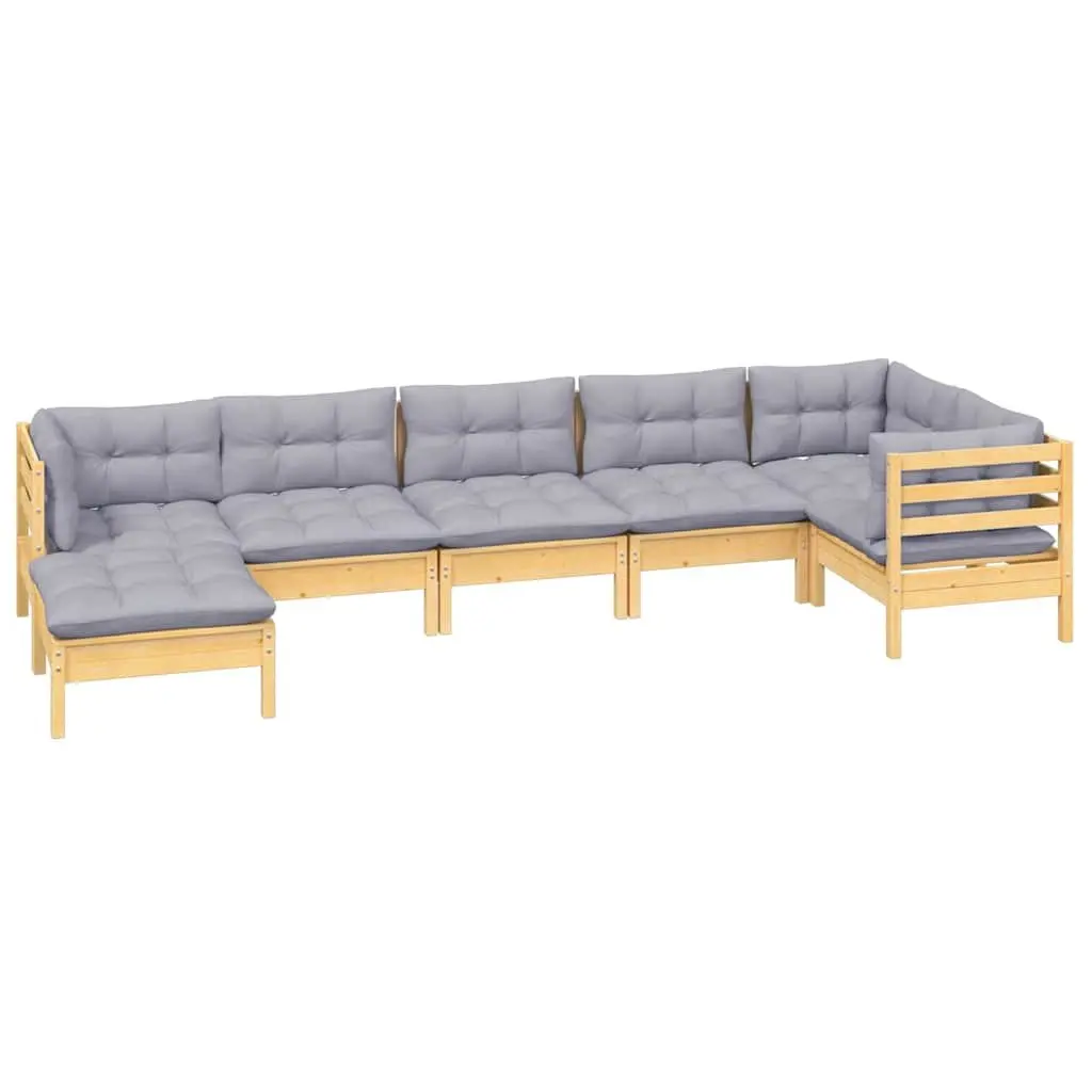 Garden Lounge Set 7 Piece Outdoor Furniture Patio Sofa with Grey Cushions