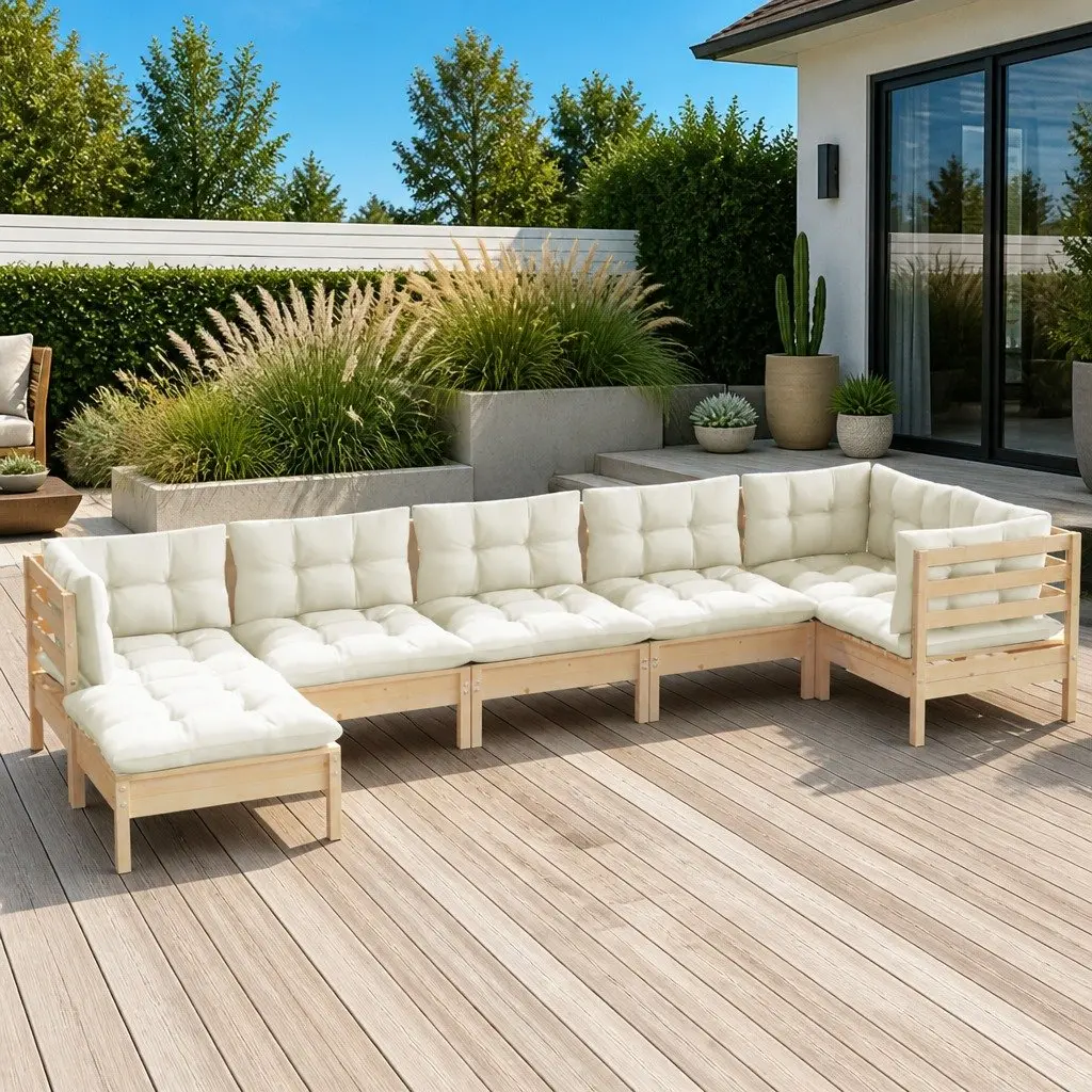 7 Piece Modular Garden Lounge Set with Solid Pinewood Frame