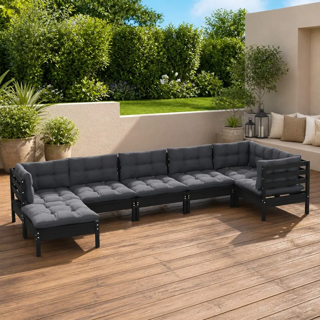 Garden Lounge Set Outdoor Patio Furniture 7 Piece Black Cushions Modular