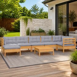 8 Piece Modular Garden Lounge Set in Grey Cushions