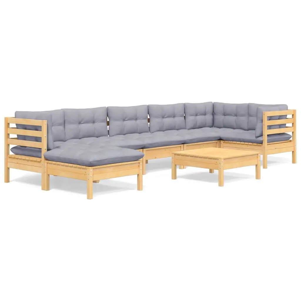 Garden Lounge Set 8 Piece Outdoor Patio Furniture Modular Seating Grey Cushions