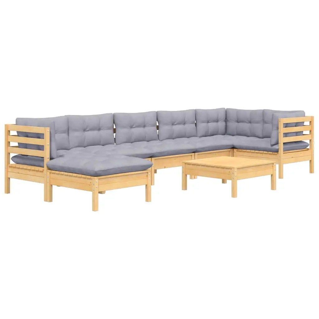 Garden Lounge Set 8 Piece Outdoor Patio Furniture Modular Seating Grey Cushions