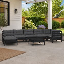 8 Piece Outdoor Lounge Set in Black Pinewood: Specs Inside