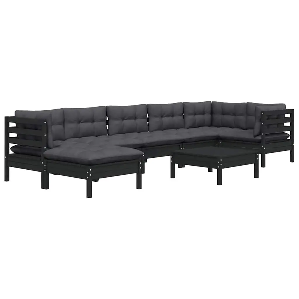 8 Piece Garden Lounge Set Outdoor Patio Furniture Black Pinewood