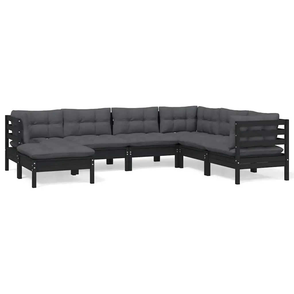 Garden Lounge Set 7 Piece Outdoor Patio Furniture with Cushions Black Solid Wood