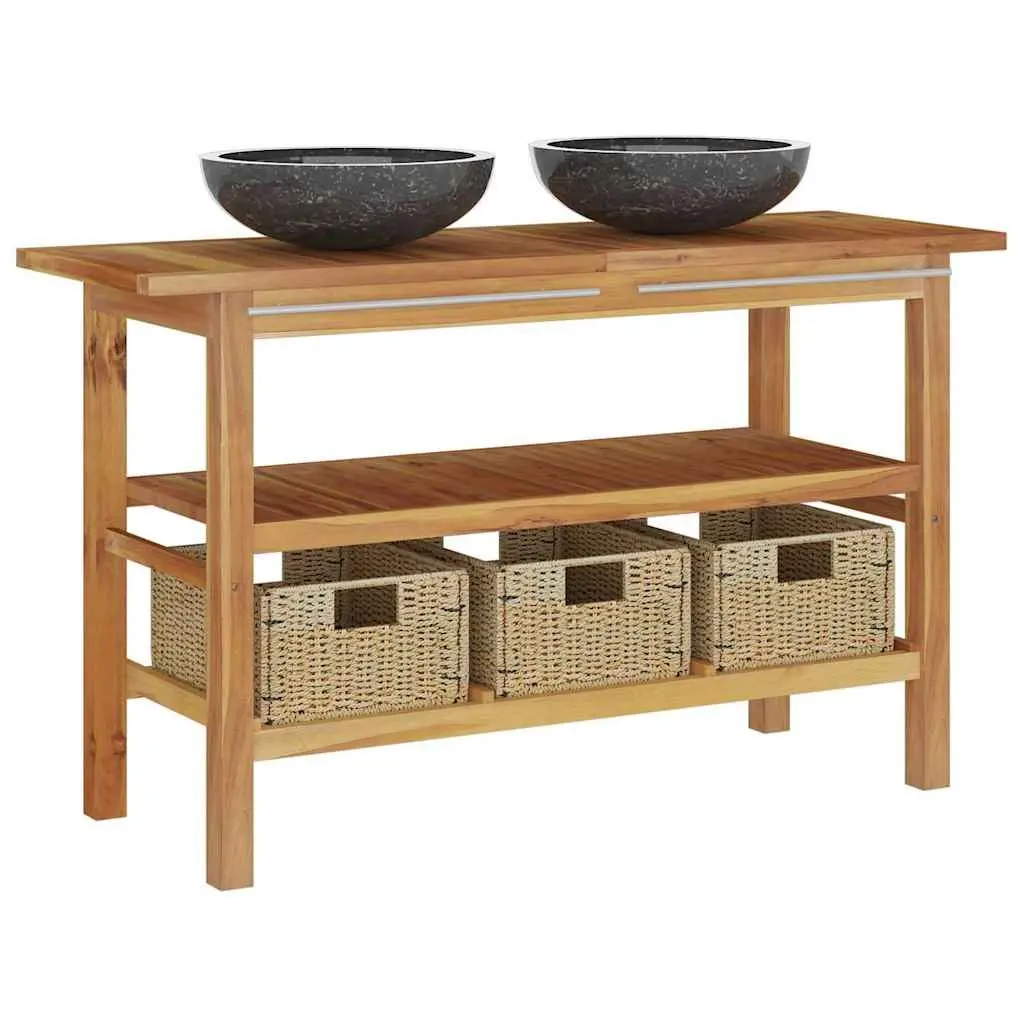 Solid Teak Wood Bathroom Vanity Unit with Dual Sinks