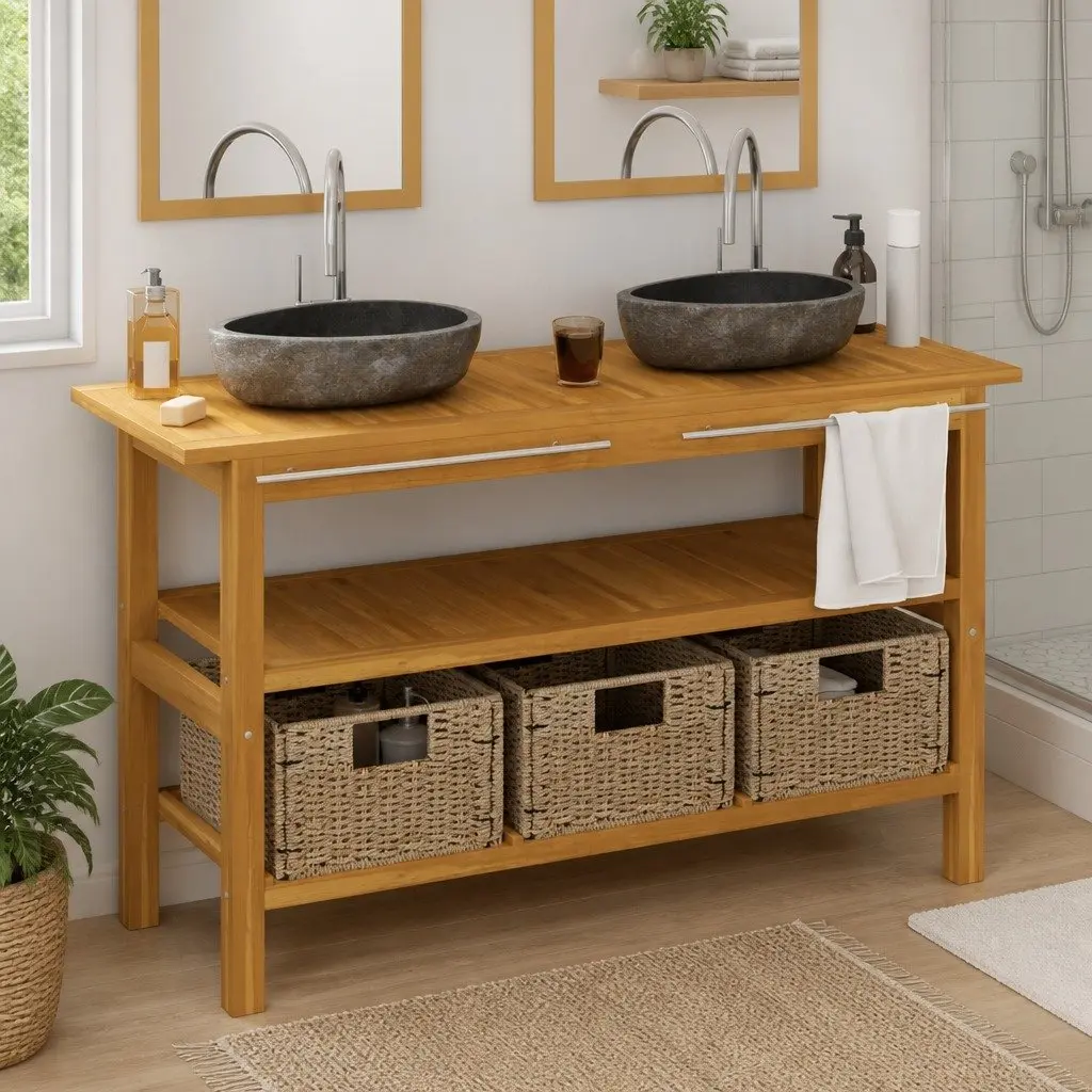 Dual Basin River Stone Sink Vanity