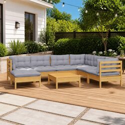 Garden Lounge Set 8 Piece Outdoor Patio Furniture Grey Cushions Modular Sofa