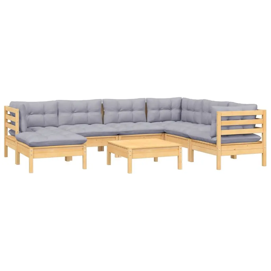 8-Piece Modular Garden Lounge Set with Grey Cushions