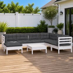Garden Lounge Set 8 Piece Outdoor Patio Furniture White Cushions Modular Seating