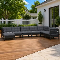 Garden Lounge Set 8 Piece Black Solid Pinewood Outdoor Furniture with Cushions