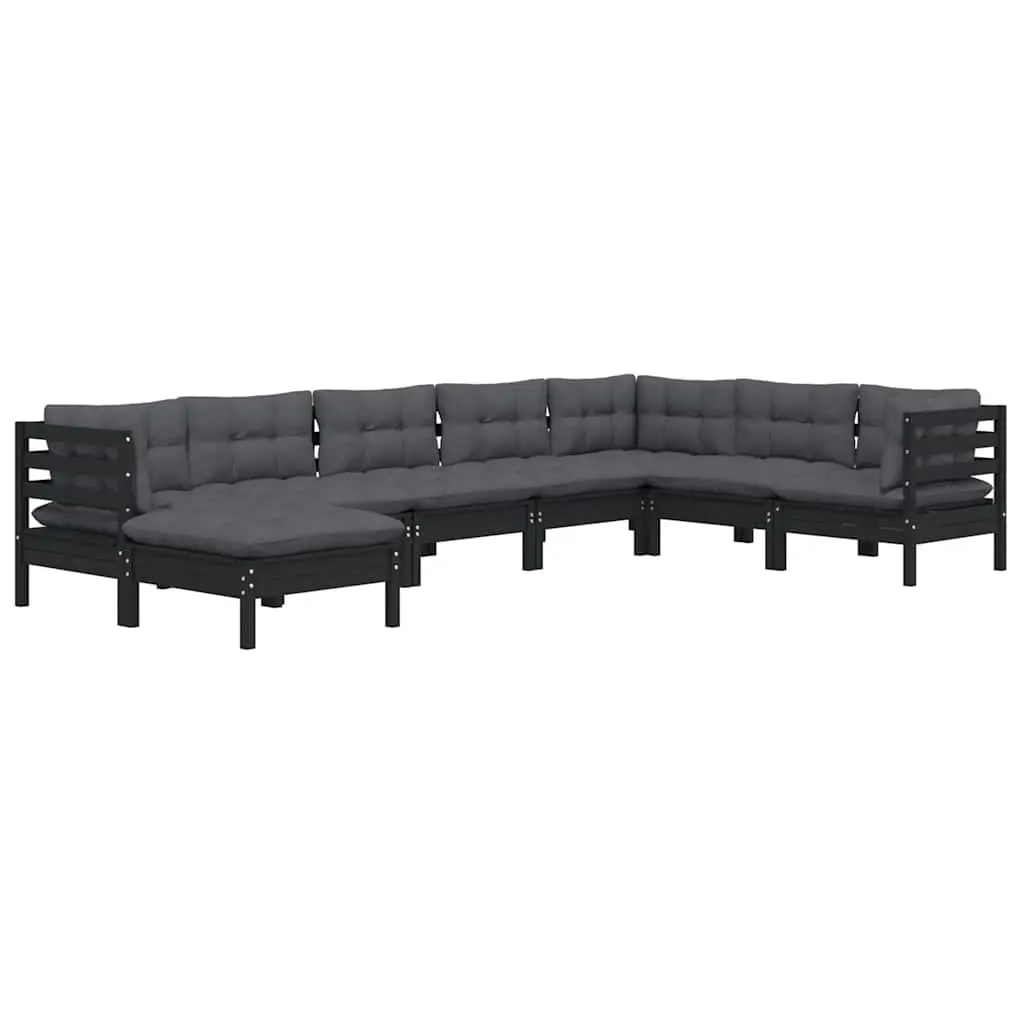 Garden Lounge Set 8 Piece Black Solid Pinewood Outdoor Furniture with Cushions