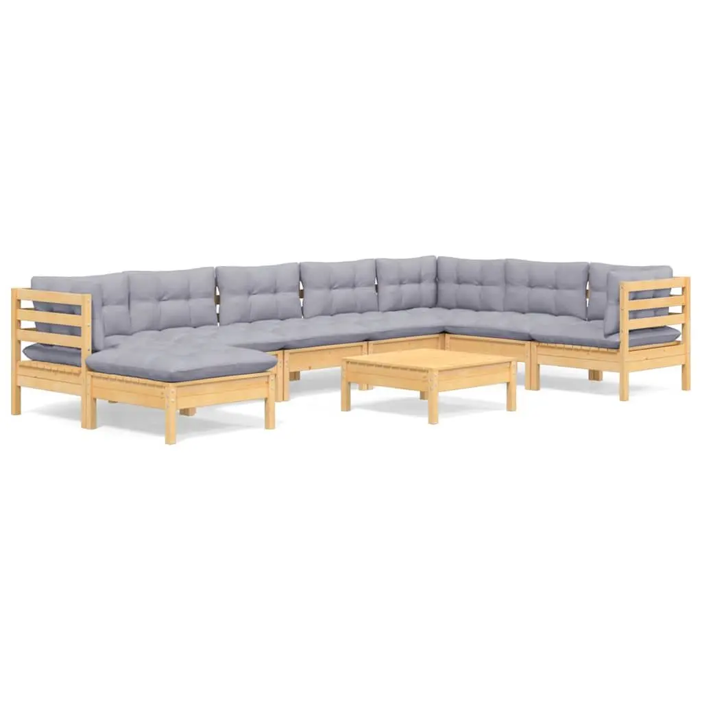Garden Lounge Set 9 Piece Outdoor Patio Furniture Grey Cushions Modular