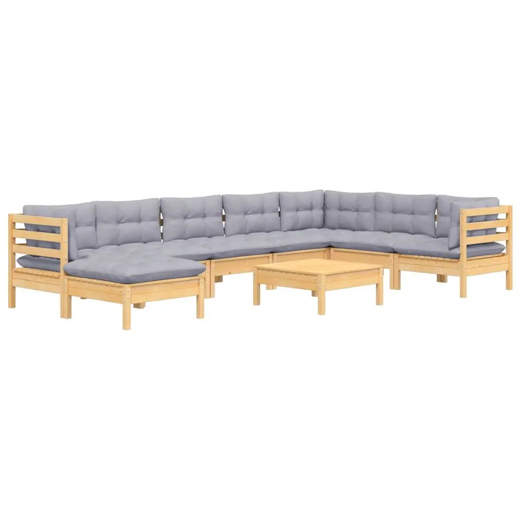 Garden Lounge Set 9 Piece Outdoor Patio Furniture Grey Cushions Modular