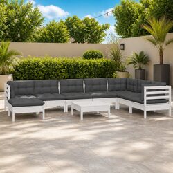 9 Piece Modular Garden Lounge Set in White Pinewood