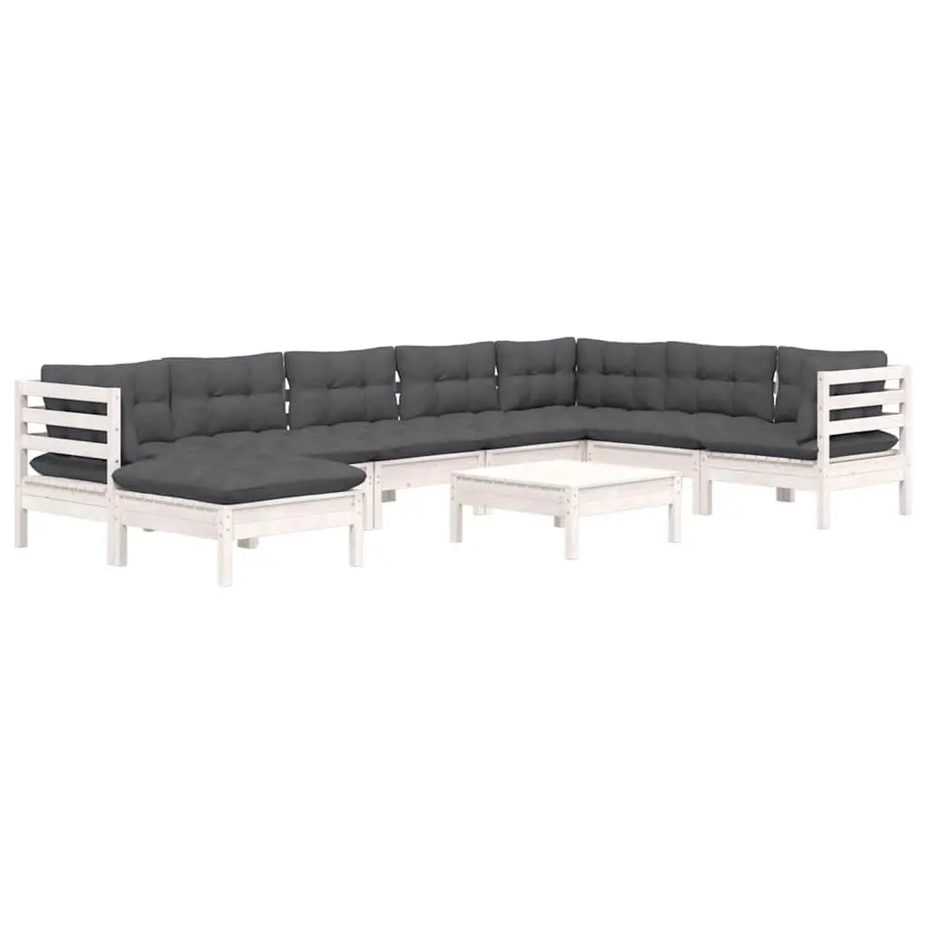 Garden Lounge Set Outdoor Furniture 9 Piece White Solid Pinewood with Cushions