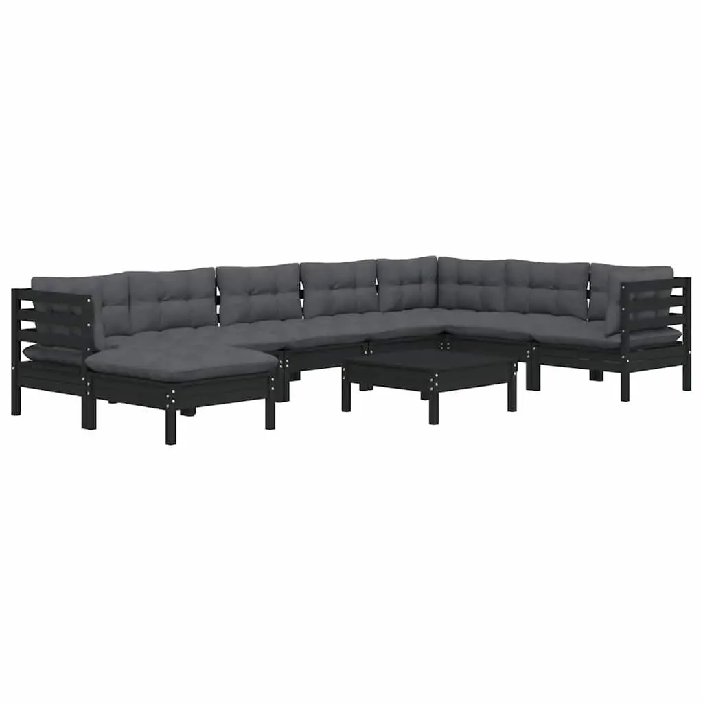 Garden Lounge Set Outdoor Patio Furniture 9 Piece Modular Black Cushions