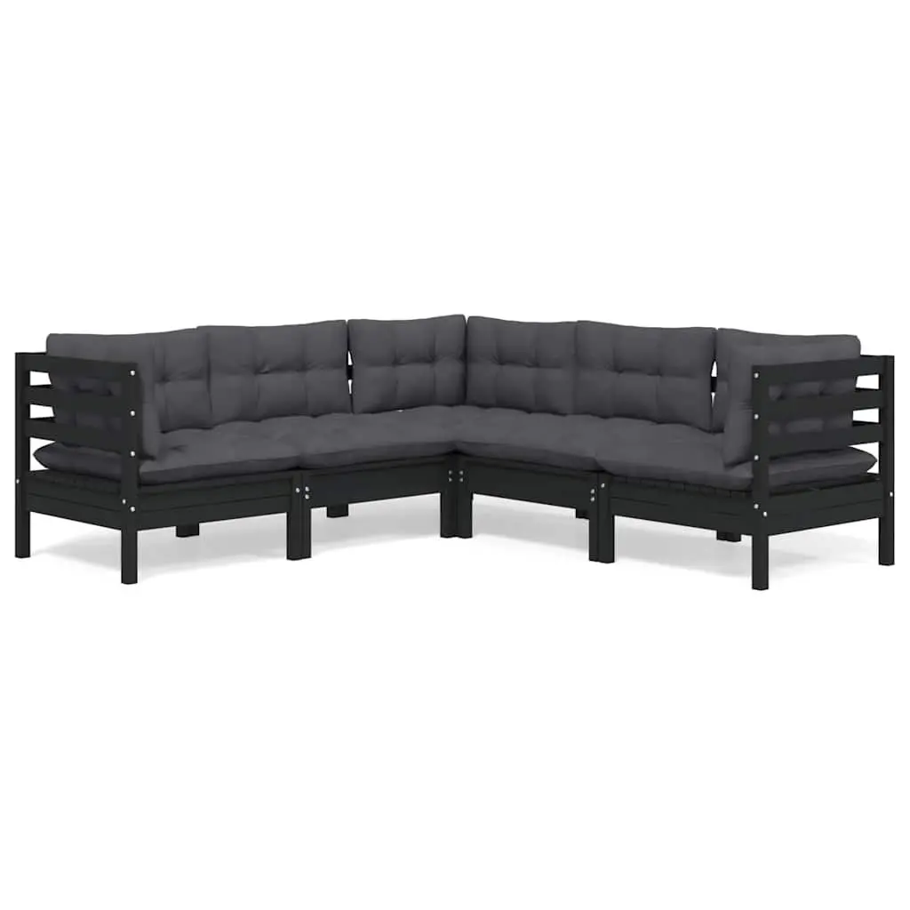 Garden Lounge Set Outdoor Patio Furniture 5 Piece Black with Cushions Modular