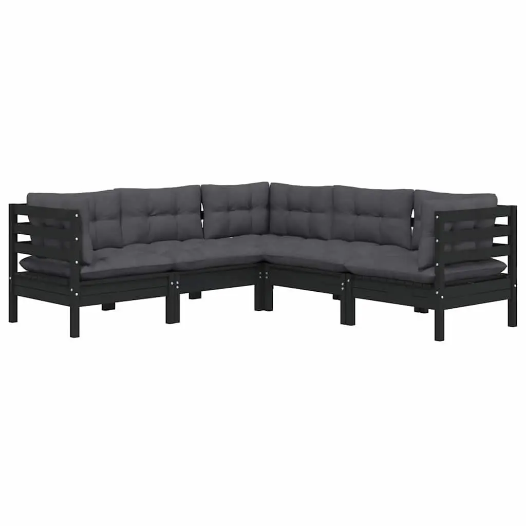 Garden Lounge Set Outdoor Patio Furniture 5 Piece Black with Cushions Modular