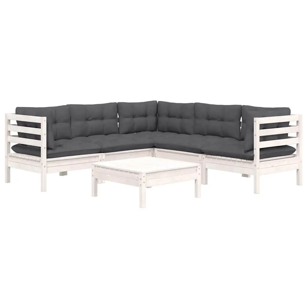 Garden Lounge Set Outdoor Patio Furniture 6 Piece White with Cushions Modular