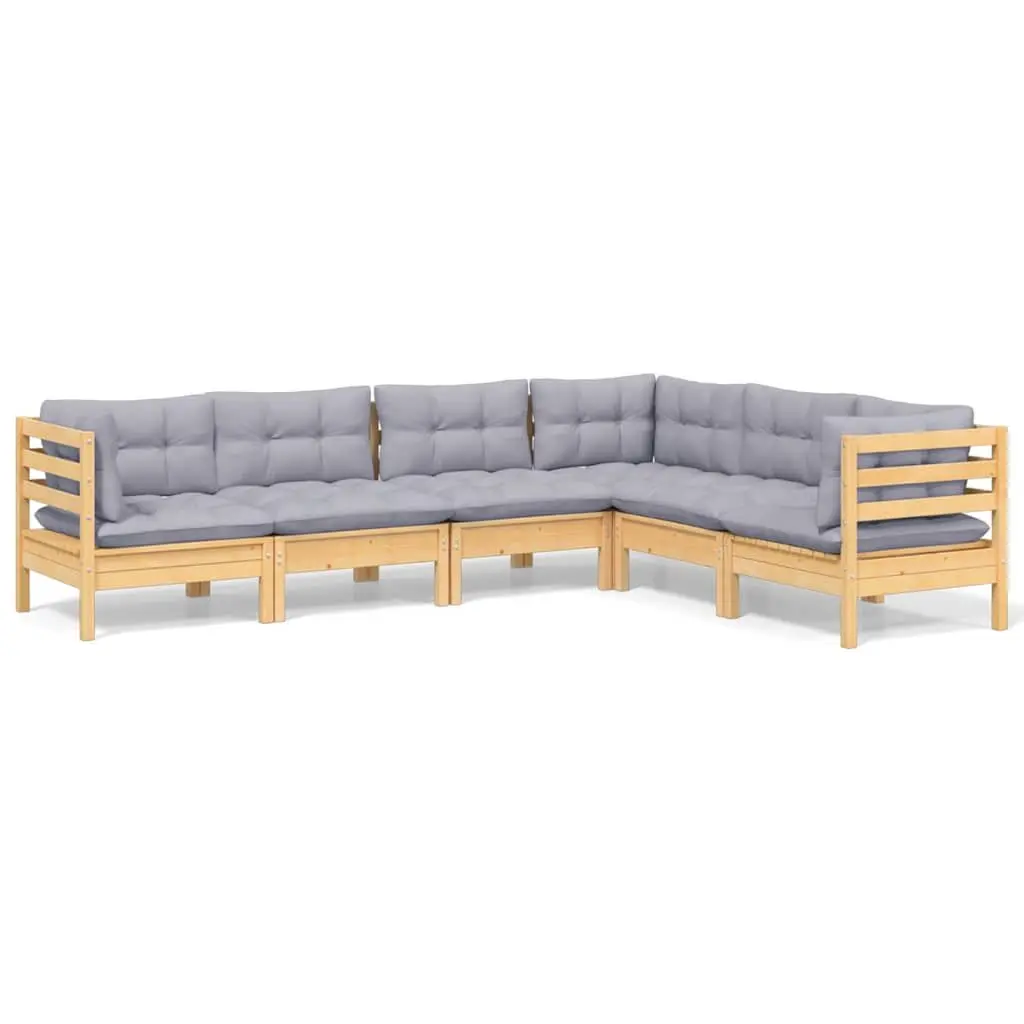 Garden Lounge Set Outdoor Patio Furniture 6 Piece Grey Cushions Pinewood