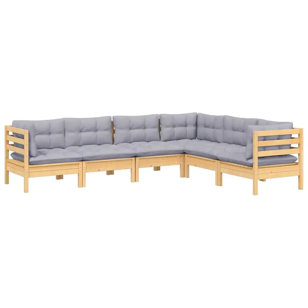 Garden Lounge Set Outdoor Patio Furniture 6 Piece Grey Cushions Pinewood