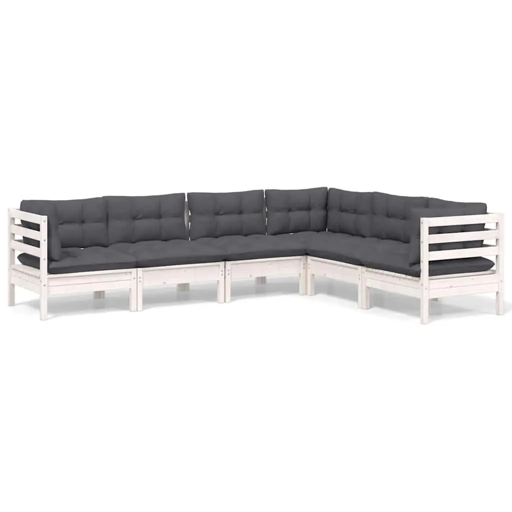 Garden Lounge Set 6 Piece Patio Furniture White Pinewood with Cushions