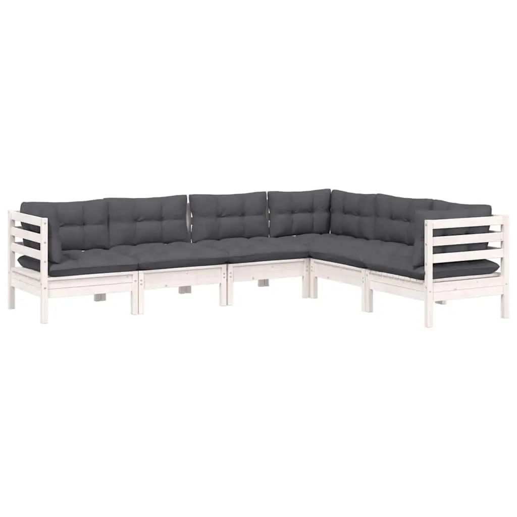 Garden Lounge Set 6 Piece Patio Furniture White Pinewood with Cushions