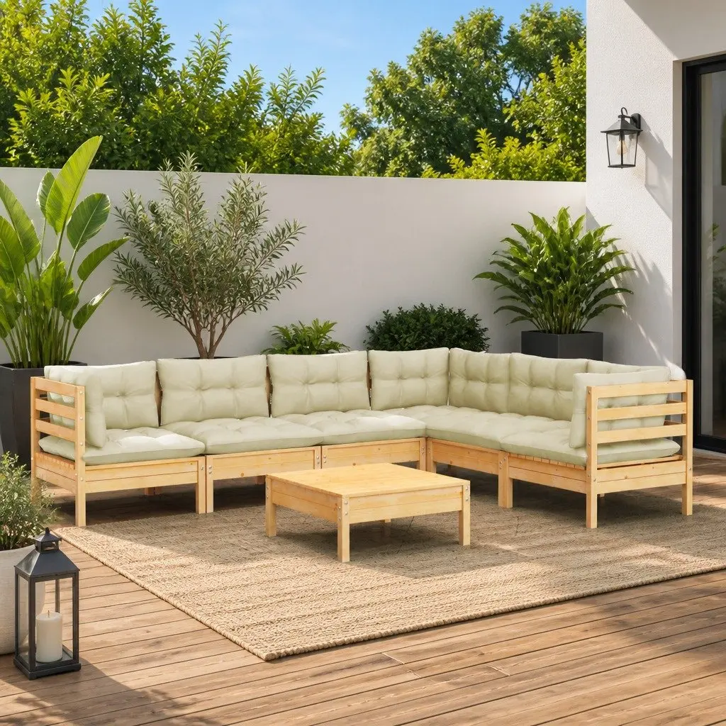 Garden Lounge Set Outdoor Patio Furniture 7 Piece Modular Cream Cushions