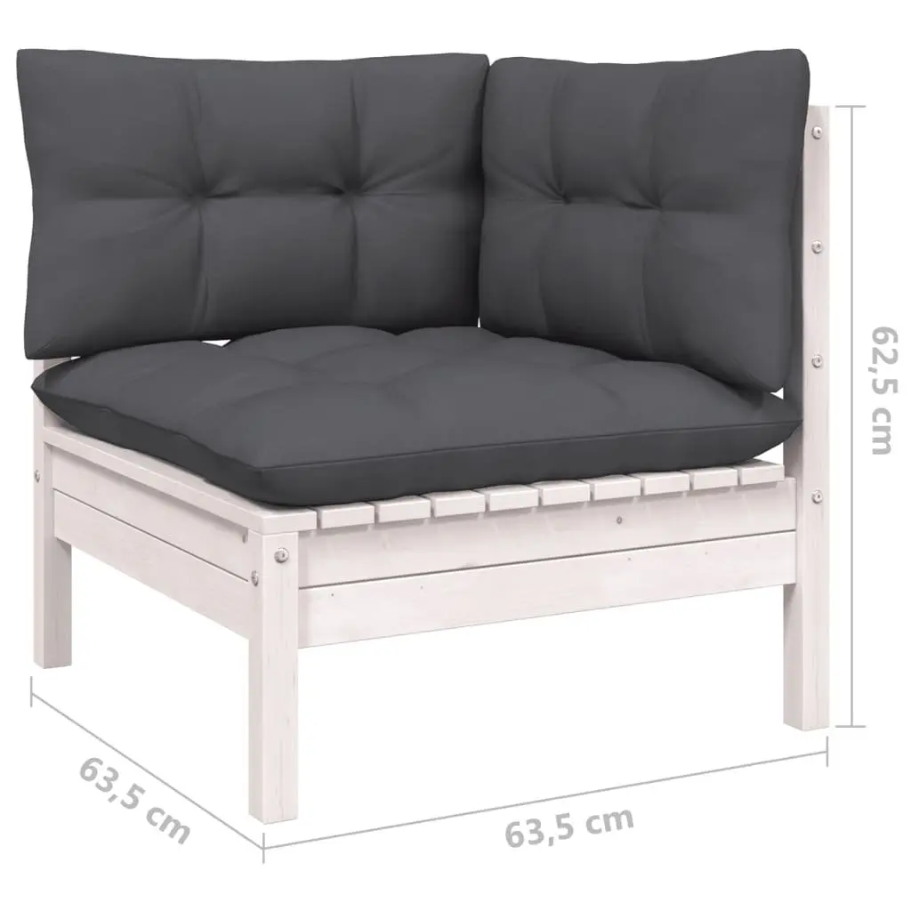 7 Piece Garden Lounge Set White Solid Pinewood Outdoor Patio Furniture with