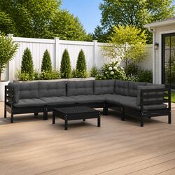 7 Piece Modular Garden Lounge Set in Black