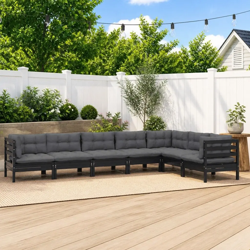 7 Piece Garden Lounge Set Outdoor Patio Black Solid Pinewood