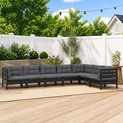7 Piece Modular Garden Lounge Set in Black Pinewood