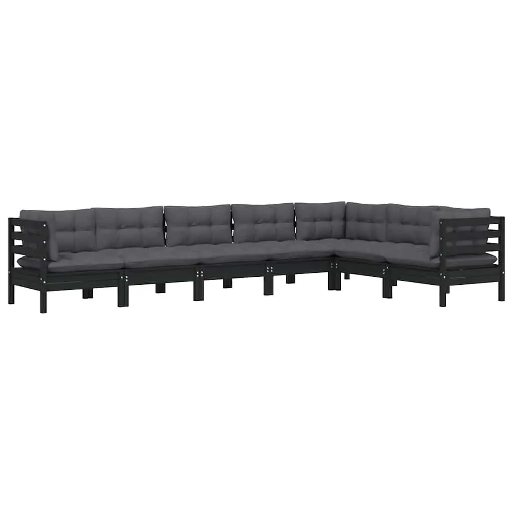 7 Piece Garden Lounge Set Outdoor Patio Black Solid Pinewood
