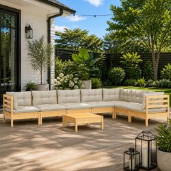 Garden Lounge Set 8 Piece Outdoor Patio Furniture Modular Cream Cushions