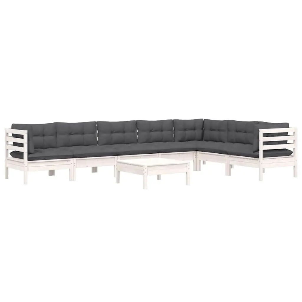 Garden Lounge Set 8 Piece Outdoor Patio Furniture White with Cushions Modular