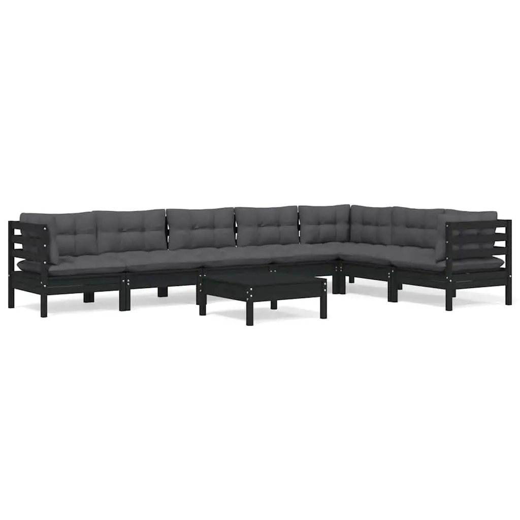 Garden Lounge Set Outdoor Patio Furniture 8 Piece Black Pinewood with Cushions