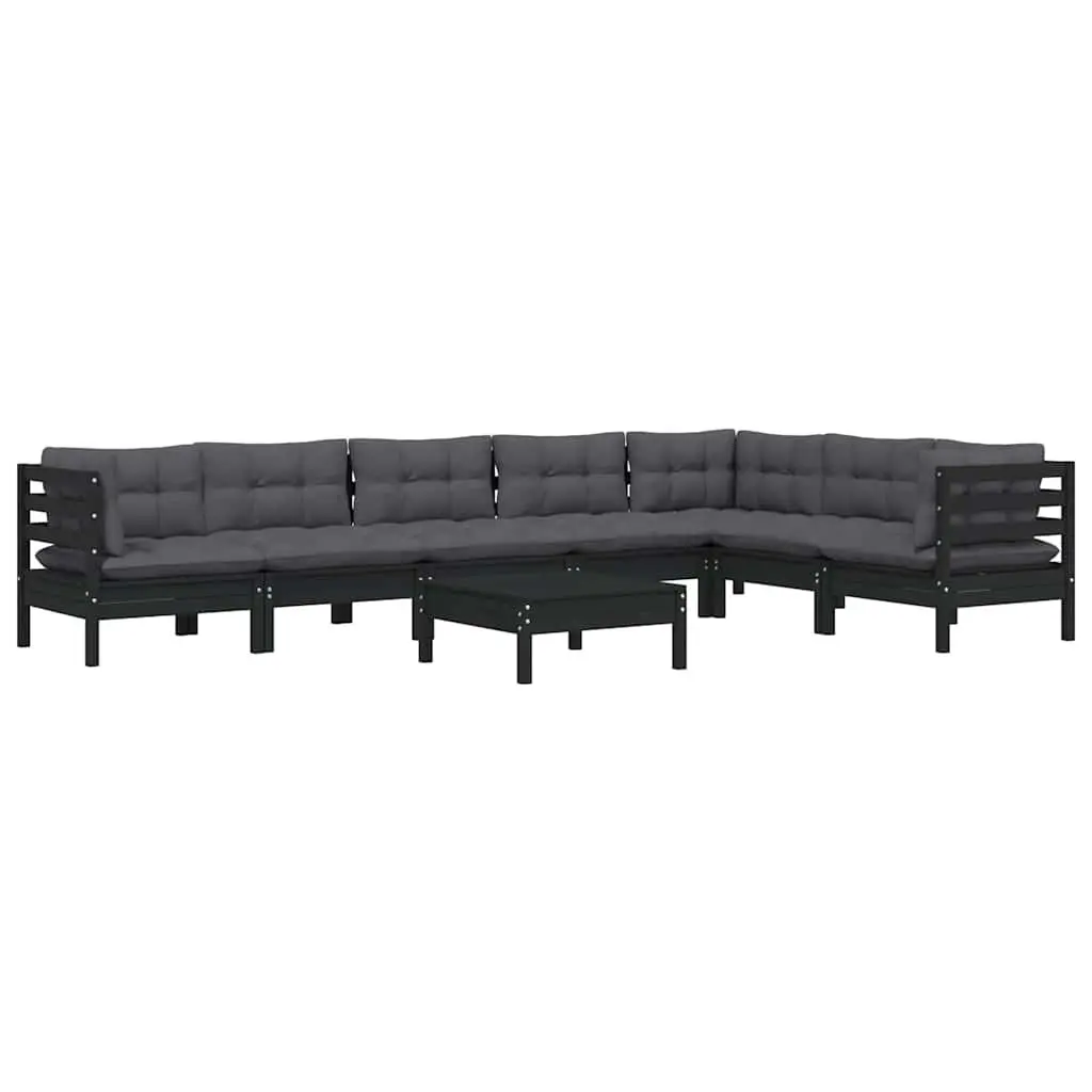 Garden Lounge Set Outdoor Patio Furniture 8 Piece Black Pinewood with Cushions
