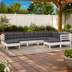 9 Piece Modular Garden Lounge Set - Solid Pinewood & White