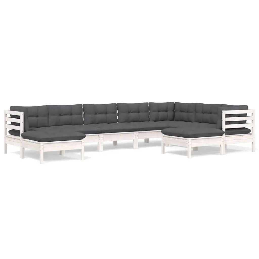 Garden Lounge Set 9 Piece White Modular Outdoor Furniture with Cushions Patio