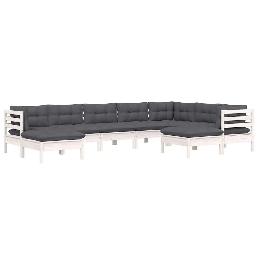 Garden Lounge Set 9 Piece White Modular Outdoor Furniture with Cushions Patio