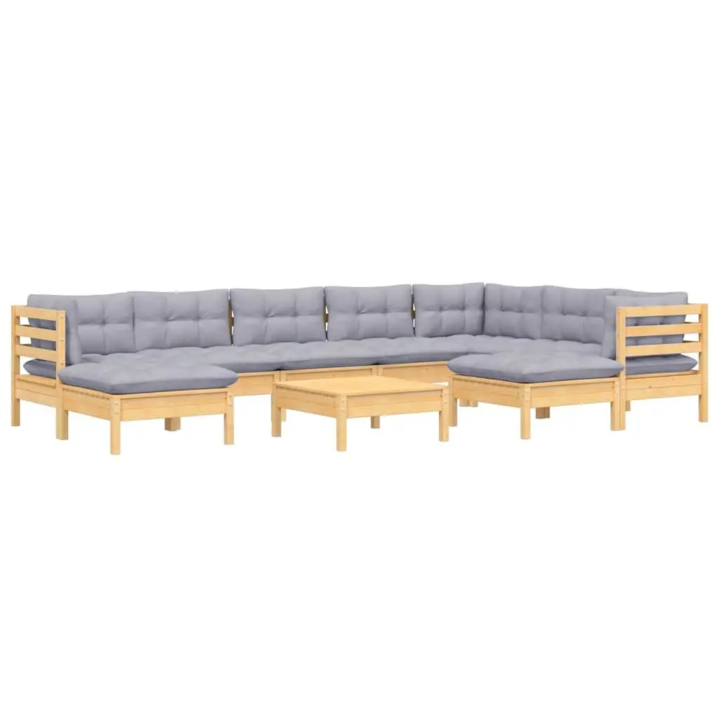 Garden Lounge Set Outdoor Patio Furniture 10 Piece Grey Cushions Pinewood