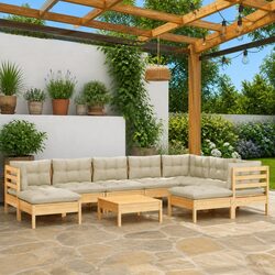 10 Piece Modular Garden Lounge Set - Solid Pinewood
