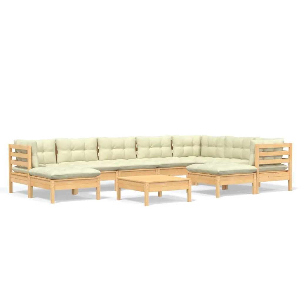 Garden Lounge Set Modular Outdoor Patio Furniture 10 Piece Cream Cushions Pinewood
