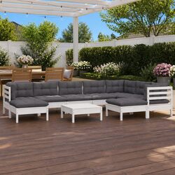 Solid Pinewood 10-Piece Outdoor Lounge Set with Cushions