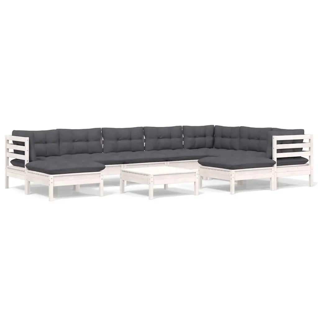 Solid Pinewood 10-Piece Outdoor Lounge Set with Cushions