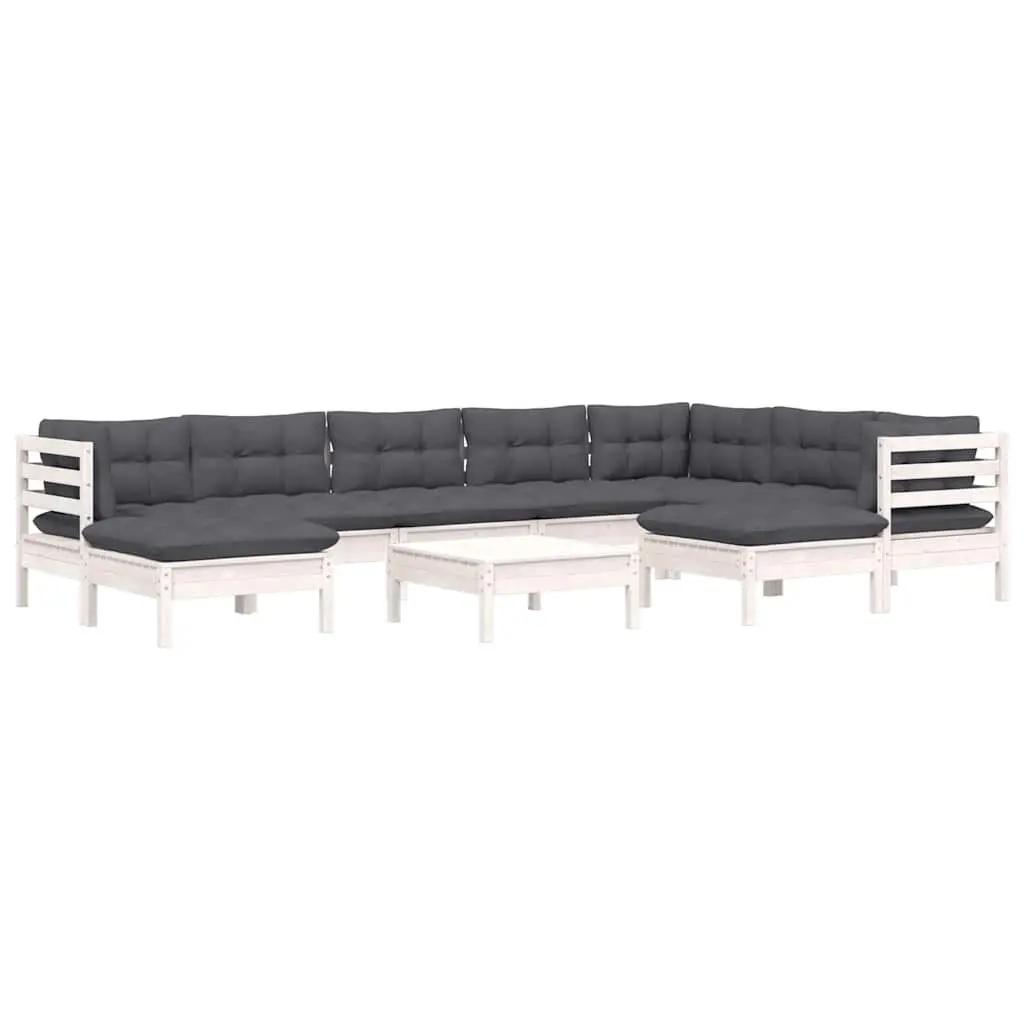 Solid Pinewood 10-Piece Outdoor Lounge Set with Cushions