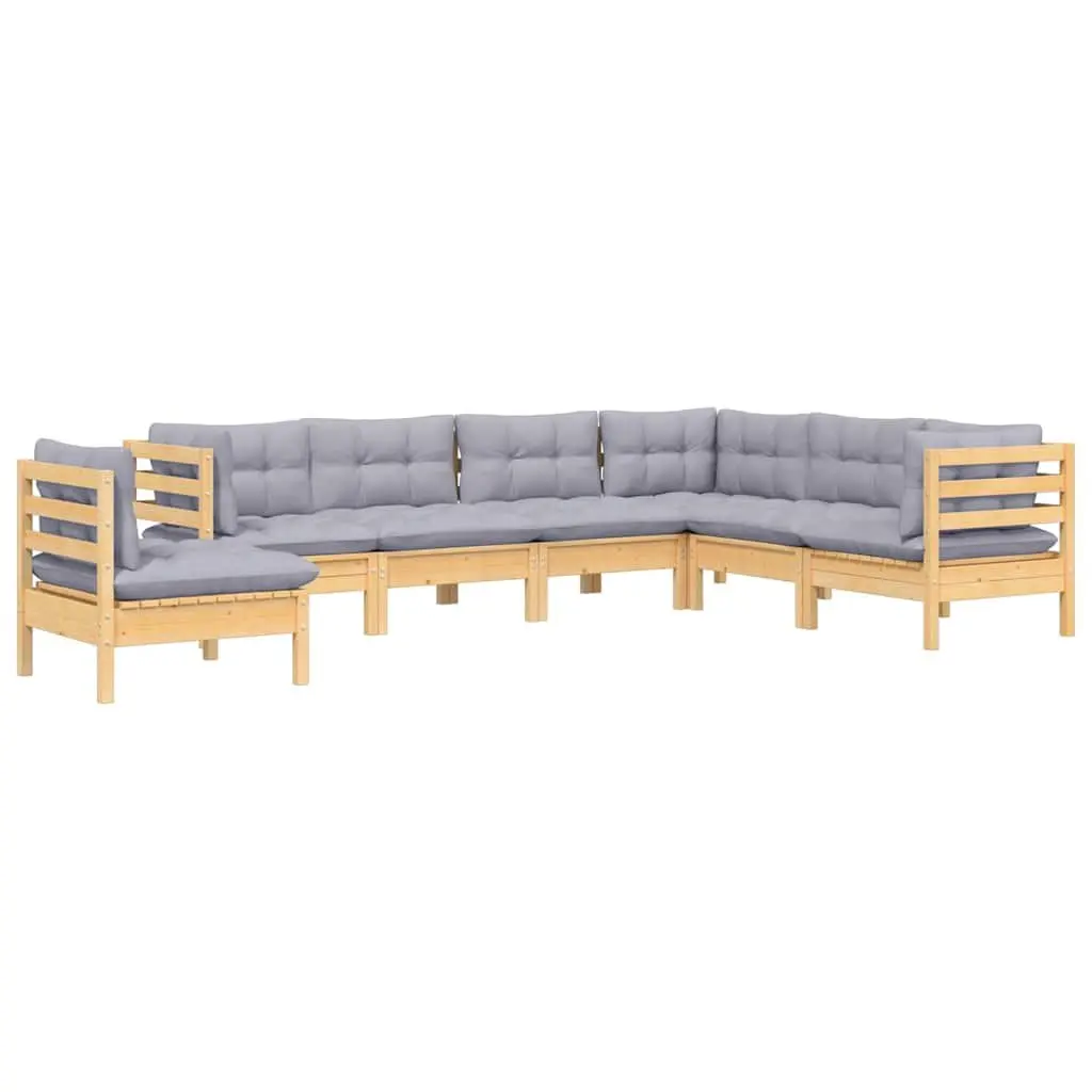 Garden Lounge Set 7 Piece Outdoor Patio Furniture Grey Cushions Solid Pinewood