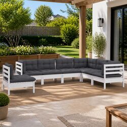 Garden Lounge Set 7 Piece White Outdoor Furniture with Cushions Modular Patio
